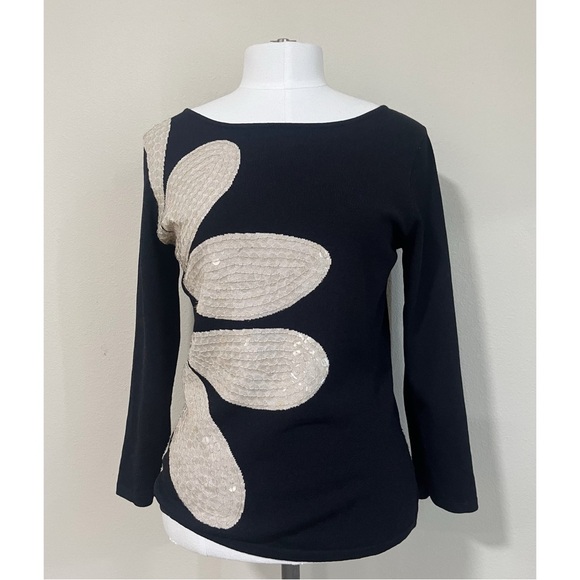 Vintage Y2K Ideology Size Small Sequined Floral Pullover Sweater - Picture 2 of 6